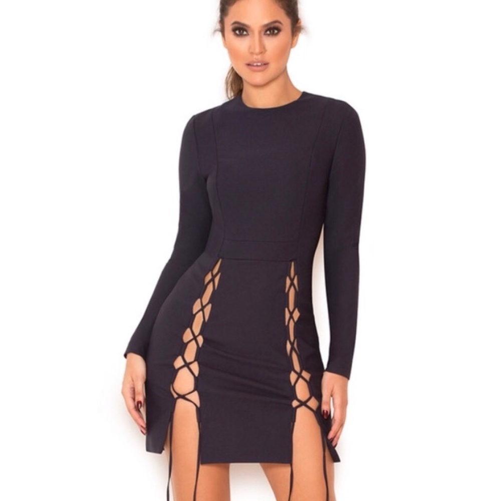 House of CB Navy Blue Lace Up Mini Dress Size XS